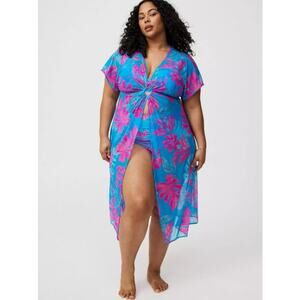 Torrid Womens Floral Print Maxi Dress Swimsuit Cover Plus Size 3X Blue Pink NEW
